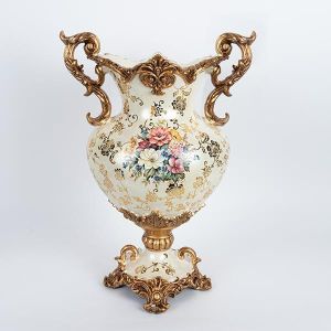 ВАЗА ОТ ПОРЦЕЛАН БЕЖОВО-ЗЛАТИСТ 34x22x48см