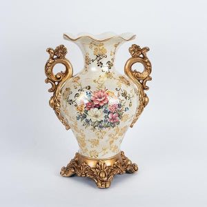 ВАЗА ОТ ПОРЦЕЛАН С ПОЛИРЕЗИН, БЯЛА - ЗЛАТНА 25x18x34.5см
