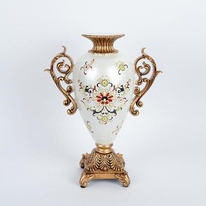 ВАЗА ОТ ПОРЦЕЛАН С ПОЛИСМОЛА БЯЛО - ЗЛАТНО 30x15x40см