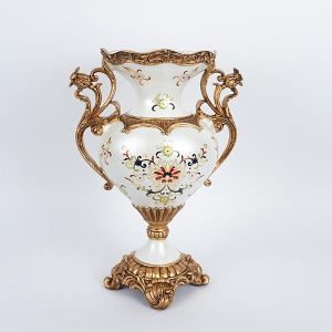 ВАЗА, ПОРЦЕЛАН С ПОЛИРЕЗИН, БЯЛА СЪС ЗЛАТО 31x19x45см