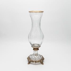 ВАЗА, СТЪКЛО С МЕТАЛНИ АКЦЕНТИ, АНТИЧНО ЗЛАТИСТО - ПРОЗРАЧНО СТЪКЛО, 13x13x36см