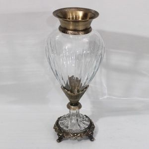 ВАЗА, СТЪКЛО С МЕТАЛНИ АКЦЕНТИ, АНТИЧНО ЗЛАТИСТО - ПРОЗРАЧНО СТЪКЛО, 17x17x38см