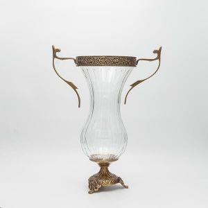 ВАЗА, СТЪКЛО С МЕТАЛНИ АКЦЕНТИ, АНТИЧНО ЗЛАТИСТО - ПРОЗРАЧНО СТЪКЛО, 27x16x38см