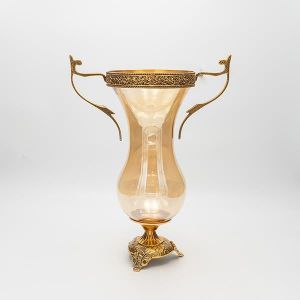 ВАЗА, СТЪКЛО С МЕТАЛНИ АКЦЕНТИ, АНТИЧНО ЗЛАТИСТО-КЕХЛИБАРЕНО СТЪКЛО, 27x16x38см