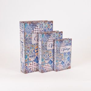 ДЕКОРАТИВНА КУТИЯ S/3, ДЪРВЕНА, СВЕТЛО СИНЬО-БЯЛА, 33x22x7см