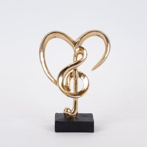 ДЕКОРАТИВНА СКУЛПТУРА, СЪРЦЕ С МУЗИКАЛНА НОТКА, ЗЛАТНО И ЧЕРНО, 14.5x6x19.5см