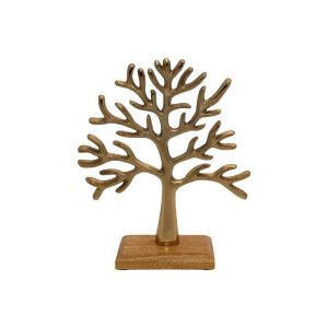 ДЕКОРАТИВНА ФИГУРА TREE ЗЛАТИСТА С ДЪРВЕНА ОСНОВА 21X7X25СМ