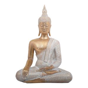 ДЕКОРАТИВНА ФИГУРА BUDDHA ЗЛАТИСТО-БЯЛ АНТИЧЕН ЦВЯТ 20X10X26СМ