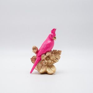 ДЕКОРАТИВНА ФИГУРА, ПАПАГАЛ, ПОЛИСМОЛА, РОЗОВО-ЗЛАТИСТО, 10.5x7x15см