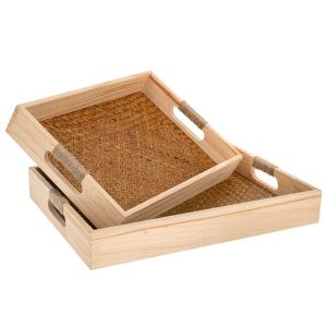 КОМПЛЕКТ 2 ДЪРВЕНИ ПОДНОСА 40X30X6 35X26X6 СМ