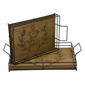 КОМПЛЕКТ ОТ 2 ПОДНОСА 550 НАТУРАЛЕН ЦВЯТ MDF-МЕТАЛ 41X25X8 + 36X21X7.5СМ