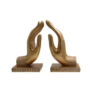 КОМПЛЕКТ ОТ 2 ПОЛИРЕЗИНОВИ СТОЙКИ ЗА КНИГИ HAND ЗЛАТИСТО-БЯЛ ЦВЯТ 11X9X19СМ