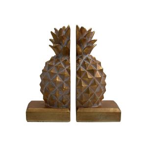 КОМПЛЕКТ ОТ 2 ПОЛИРЕЗИНОВИ СТОЙКИ ЗА КНИГИ PINEAPPLE ЗЛАТИСТО-БЯЛ ЦВЯТ 9X9X19СМ