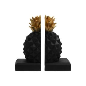 КОМПЛЕКТ ОТ 2 ПОЛИРЕЗИНОВИ СТОЙКИ ЗА КНИГИ PINEAPPLE ЧЕРНО-ЗЛАТИСТ ЦВЯТ 9X9X19СМ