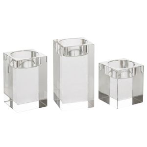 КОМПЛЕКТ ОТ 3 КРИСТАЛНИ СВЕЩНИКА ЗА ЧАЕНИ СВЕЩИ 5X10, 5X8, 5X6 СМ