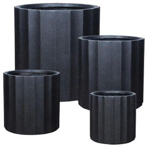 КОМПЛЕКТ САКСИИ ФИБЕРГЛИНА ЗА ЦВЕТЯ/4 ЧЕРНИ - S:Φ39x39.5, M:Φ46x46, L:Φ55x55, XL:Φ70x70см 3/PAL