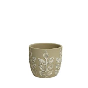 КРЪГЛА САКСИЯ В БЕЖОВО/ЕКРУ С ДИЗАЙН НА ЛИСТА - Φ12x11см 2/24 КУТИЙКИ