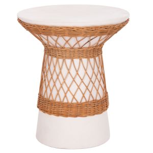 КРЪГЛА СТРАНИЧНА МАСА DELIA HM18167.02 ФИБЪР ЦИМЕНТ БЯЛО &amp; РАТАН Φ40X45В СМ.
