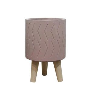 КРЪГЛА ЦИМЕНТОВА САКСИЯ С ДЪРВЕНИ КРАКА Φ16x15.5/23.5см 6/КУТИЯ