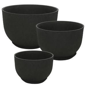 САКСИЯ ОТ КАМЪК ПОЛИСМОЛА С КОМПЛЕКТ ЧИНИИ/6 ЧЕРНИ КУПИ - Д: Φ55x36.5, М: Φ45x30, Ш: Φ33x22см