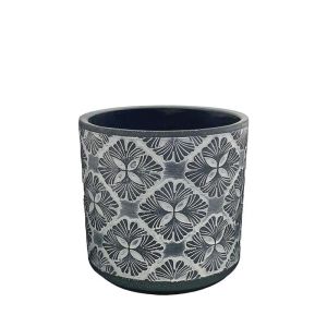 САКСИЯ СИВА/БЯЛА КРЪГЛА МОТИВО ЦВЕТЯ СРЕДНА - Φ15x14.5см 12/20 КУТИЙКИ