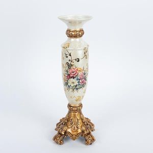 СВЕЩНИК ПОРЦЕЛАН С ПОЛИСМОЛА БЯЛ - ЗЛАТЕН 15x15x35см