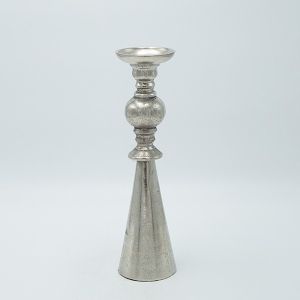 СВЕЩНИК, МЕТАЛНА, СРЕБЪРНА, 8x8x31см