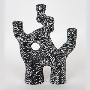 СВЕЩНИК, СИВ, ДИЗАЙН С КЛОНИ, 4 ПОЗИЦИИ, 26x9.5x32см