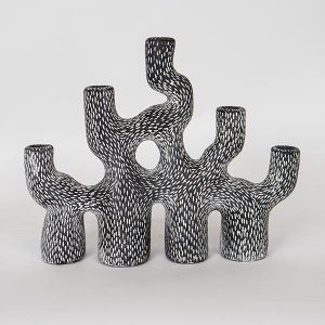 СВЕЩНИК, СИВ, ДИЗАЙН С КЛОНИ, 5 ПОЗИЦИИ, 34.5x9.5x28см