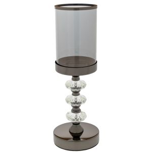 СИВ МЕТАЛЕН СВЕЩНИК СЪС СТЪКЛО 12X35 СМ