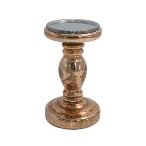 СТЪКЛЕН СВЕЩНИК FL16265 МЕДЕН ЦВЯТ 10X20СМ