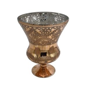 СТЪКЛЕН СВЕЩНИК FL8064 МЕДЕН ЦВЯТ 19X25СМ