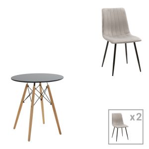 ТРАПЕЗНА МАСА JULITA-NOOR КОМПЛЕКТ ОТ 3 БР. MDF ЧЕРНО-СИВО-ЕСТЕСТВЕНИ КРАКА D60X76СМ