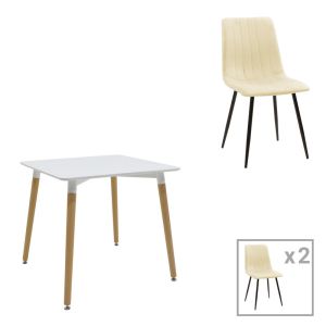 ТРАПЕЗНА МАСА NATALI-NOOR КОМПЛЕКТ ОТ 3 БР. MDF БЯЛО-БЕЖОВ ПЛАТ 80X80X76СМ