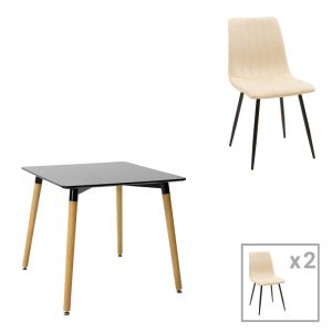 ТРАПЕЗНА МАСА NATALI-NOOR КОМПЛЕКТ ОТ 3 БР. MDF БЯЛО-БЕЖОВО-ЧЕРНО 80X80X76СМ