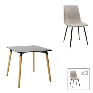 ТРАПЕЗНА МАСА NATALI-NOOR КОМПЛЕКТ ОТ 3 БР. MDF ЧЕРНО-СИВО-ЕСТЕСТВЕНИ КРАКА 80X80X76СМ