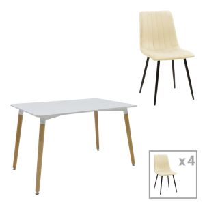 ТРАПЕЗНА МАСА NATALI-NOOR КОМПЛЕКТ ОТ 5 БР. MDF БЯЛО-БЕЖОВ ПЛАТ 120X80X76СМ