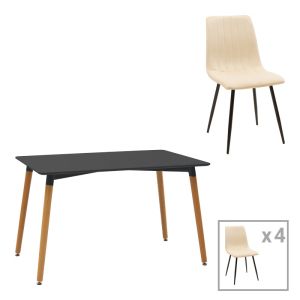 ТРАПЕЗНА МАСА NATALI-NOOR КОМПЛЕКТ ОТ 5 БР. MDF БЯЛО-БЕЖОВО-ЧЕРНО 120X80X76СМ