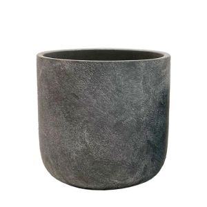 ТЪМНО СИВА КРЪГЛА САКСИЯ С ЕФЕКТ,ГОЛЯМА - Φ18x17.5 см, 6/20 КУТИЙКИ