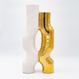 ВАЗА, КЕРАМИЧНА, БЯЛО-ЗЛАТНА, 17,5X7X37,5 СМ