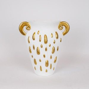 ВАЗА, КЕРАМИЧНА, БЯЛО-ЗЛАТНА, 33,5X15,2X37,5 СМ