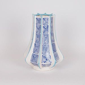 ВАЗА, КЕРАМИЧНА, СИВО-СВЕТЛОСИНЬО-БЯЛА, 23,5X23,5X33,5 СМ