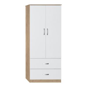 ДВУКРИЛЕН ГАРДЕРОБ ZELIA С 2 ЧЕКМЕДЖЕТА, ЦВЯТ БЯЛ-ДЪБ, 79X42X180СМ