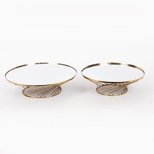 ПОДНОС S/2, МЕТАЛЕН, С ОГЛЕДАЛО, ЗЛАТИСТ Д:Ш35X10, Ш:Ш30.5X10СМ