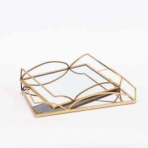 ПОДНОС S/2, МЕТАЛЕН, С ОГЛЕДАЛО, ЗЛАТИСТ Д:Ш35X25X5, Ш:Ш30,5X20,5X5СМ