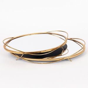 ПОДНОС S/2, МЕТАЛЕН, С ОГЛЕДАЛО, ЗЛАТИСТ Д:Ш35X25X5, Ш:Ш30,5X20,5X5СМ