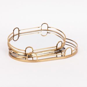 ПОДНОС S/2, МЕТАЛЕН, С ОГЛЕДАЛО, ЗЛАТИСТ Д:Ш35X25X5, Ш:Ш30,5X20,5X5СМ