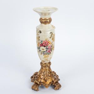 СВЕЩНИК ПОРЦЕЛАН С ПОЛИРЕЗИН БЯЛ - ЗЛАТЕН 14X14X30СМ