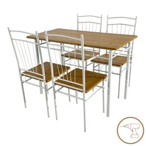 ТРАПЕЗНА МАСА REFORIA КОМПЛЕКТ ОТ 5 ЧАСТИ MDF В ЕСТЕСТВЕН ЦВЯТ С БЕЛИ МЕТАЛНИ КРАКА 110X60X74СМ