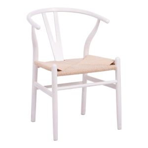 СТОЛ WISHBONE ОТ КАУЧУКОВО ДЪРВО И ВЪЖЕ В БЯЛО 60X51X80СМ